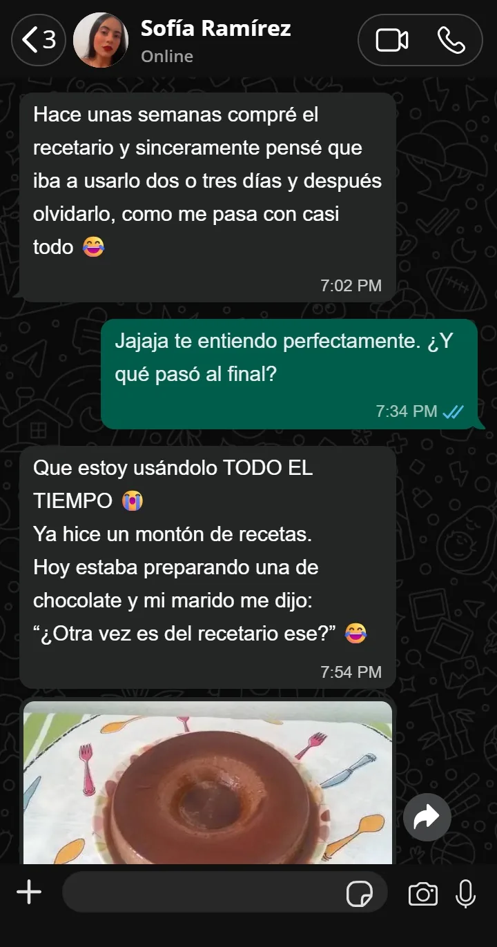 Mensaje de Sofía sobre el recetario