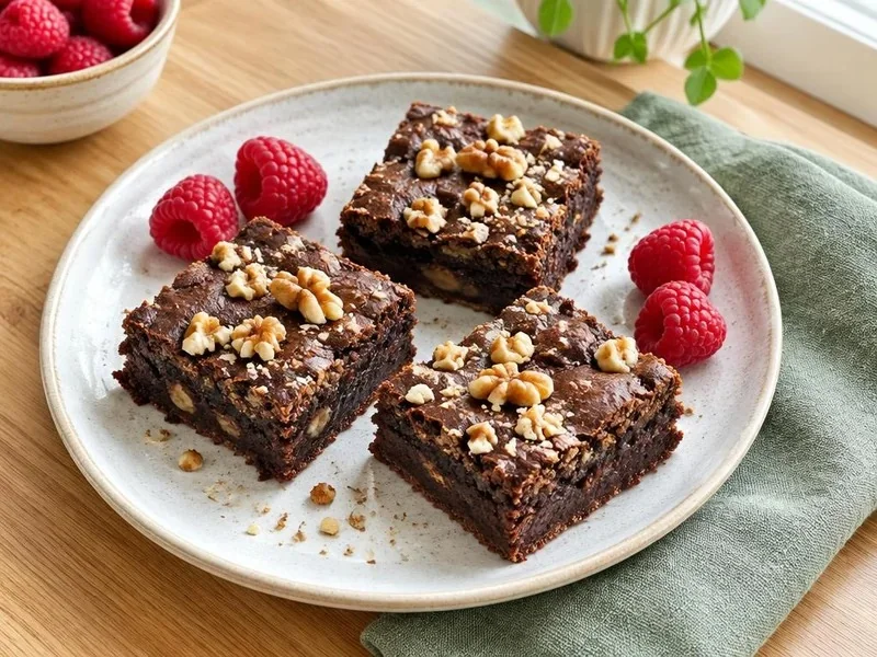 Brownie con nueces y frambuesas